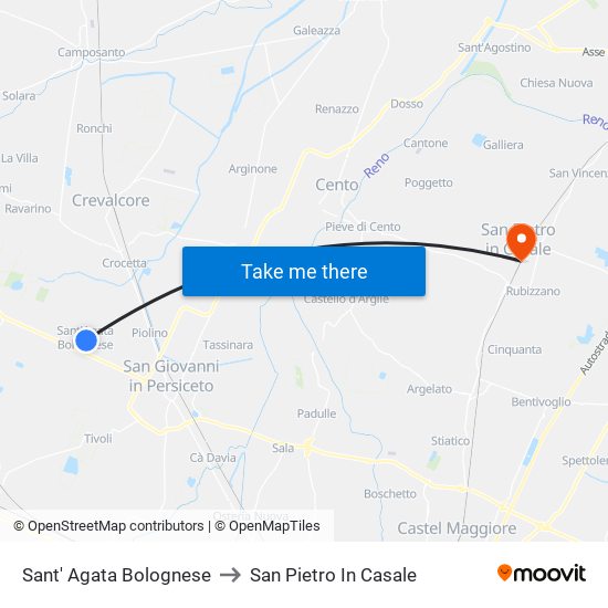 Sant' Agata Bolognese to San Pietro In Casale map