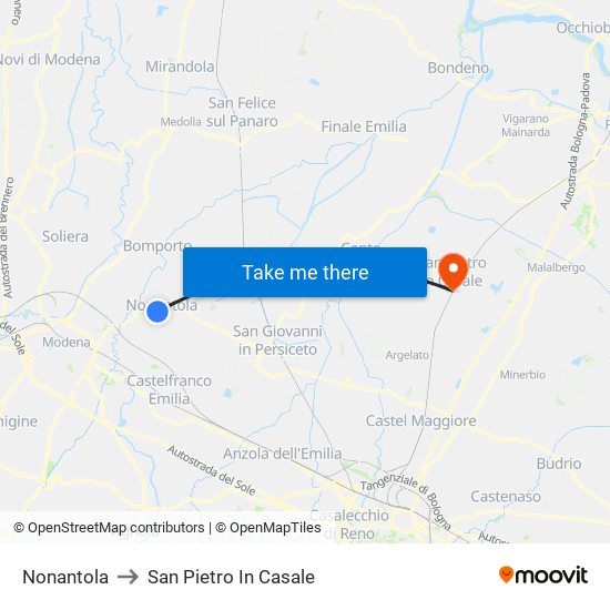 Nonantola to San Pietro In Casale map