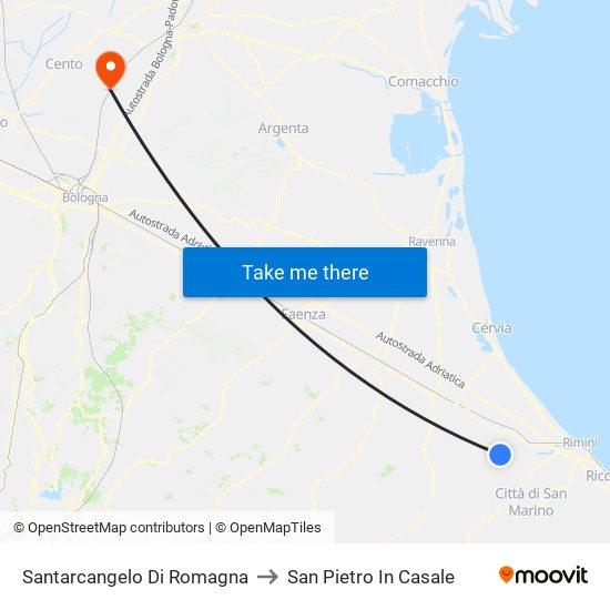Santarcangelo Di Romagna to San Pietro In Casale map