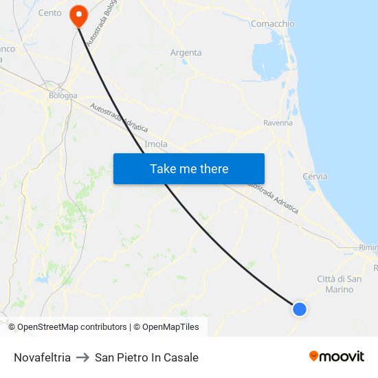 Novafeltria to San Pietro In Casale map
