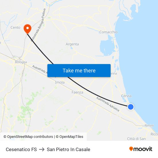 Cesenatico FS to San Pietro In Casale map