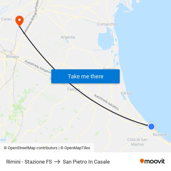 Rimini - Stazione FS to San Pietro In Casale map