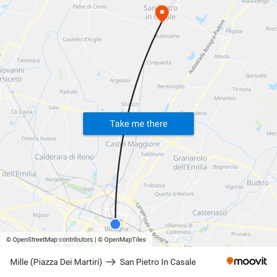 Mille (Piazza Dei Martiri) to San Pietro In Casale map