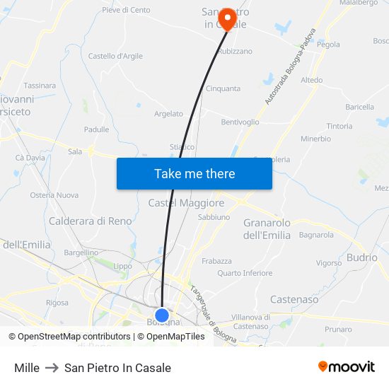 Mille to San Pietro In Casale map