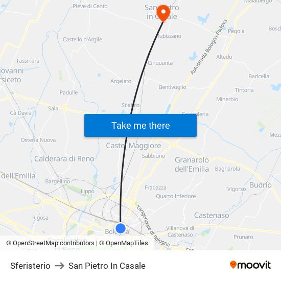 Sferisterio to San Pietro In Casale map