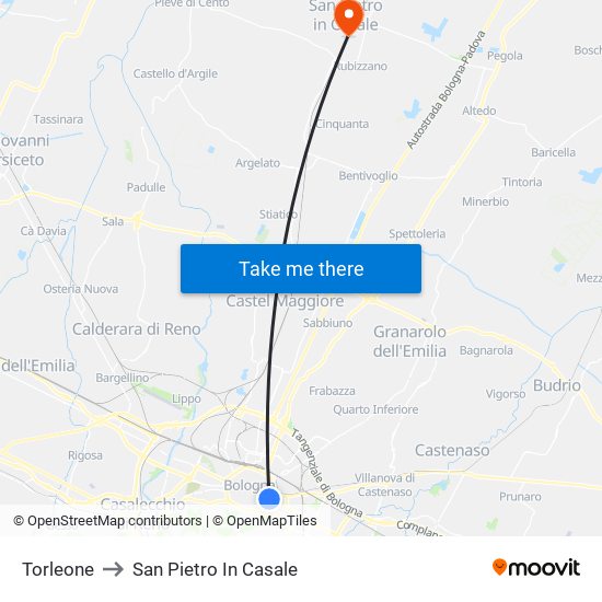 Torleone to San Pietro In Casale map