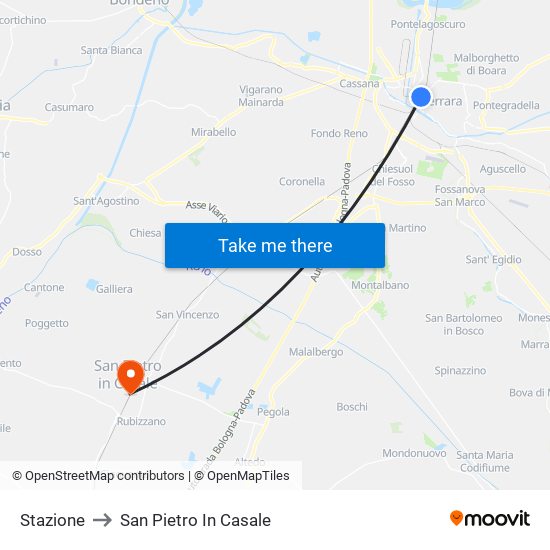 Stazione to San Pietro In Casale map