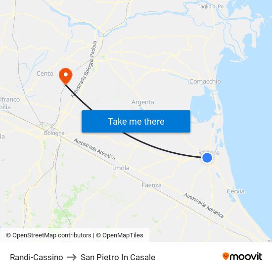 Randi-Cassino to San Pietro In Casale map