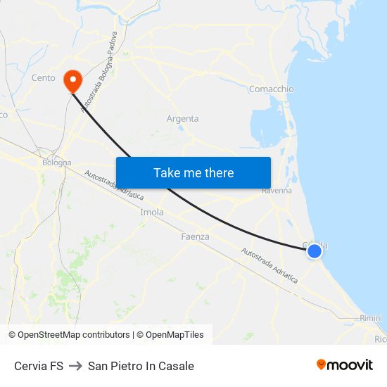 Cervia FS to San Pietro In Casale map