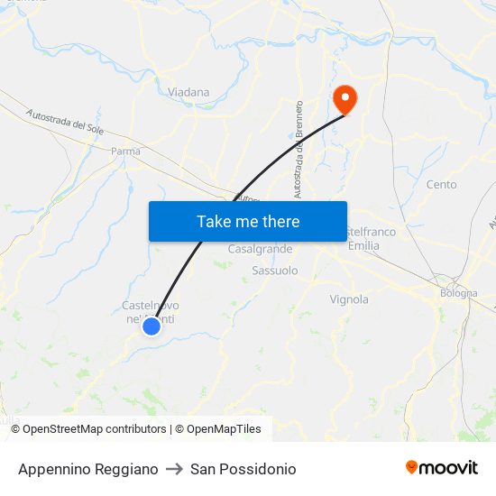 Appennino Reggiano to San Possidonio map