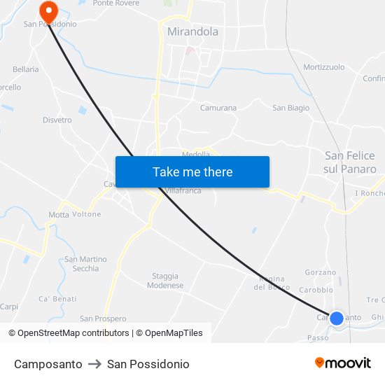 Camposanto to San Possidonio map