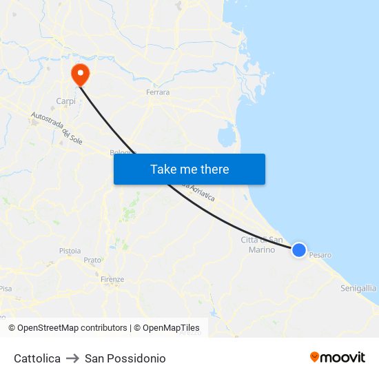 Cattolica to San Possidonio map