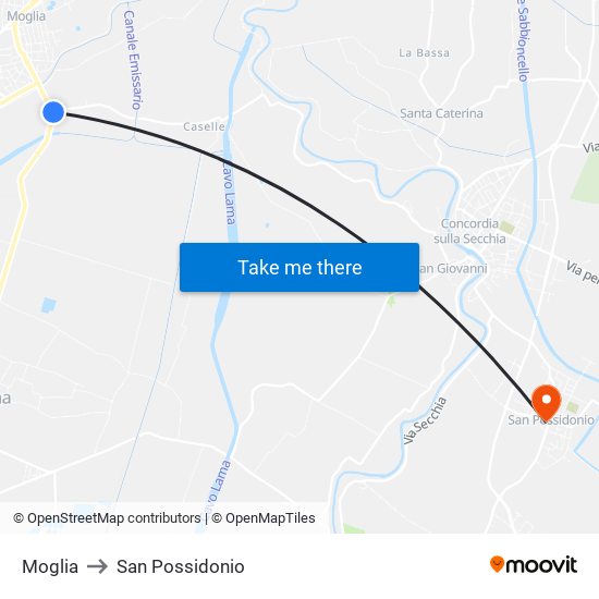 Moglia to San Possidonio map