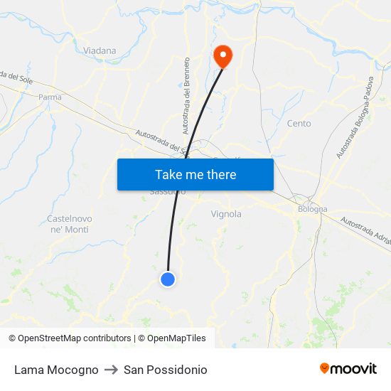 Lama Mocogno to San Possidonio map