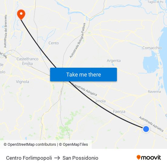 Centro Forlimpopoli to San Possidonio map