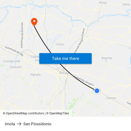 Imola to San Possidonio map