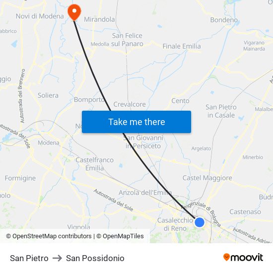 San Pietro to San Possidonio map