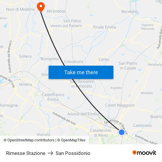 Rimesse Stazione to San Possidonio map