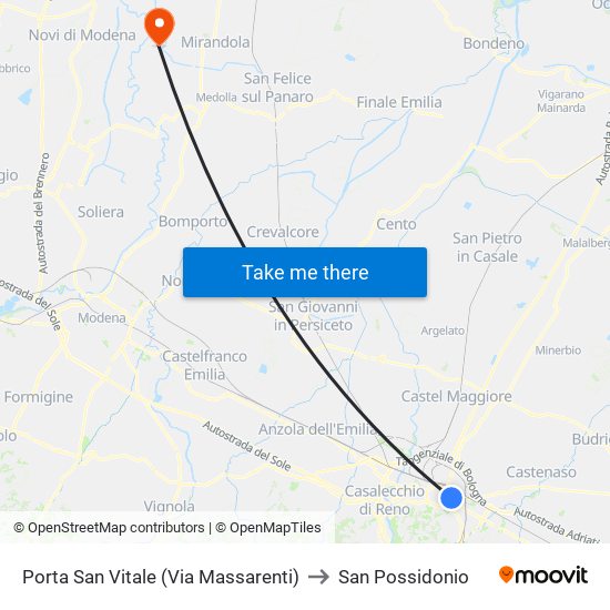 Porta San Vitale (Via Massarenti) to San Possidonio map