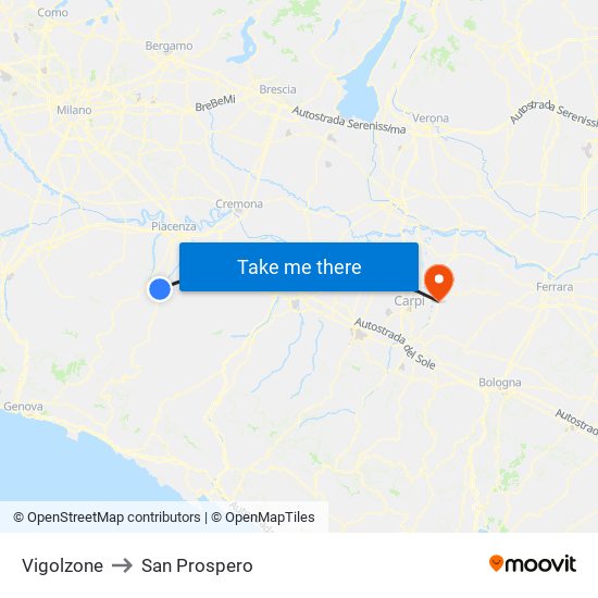Vigolzone to San Prospero map