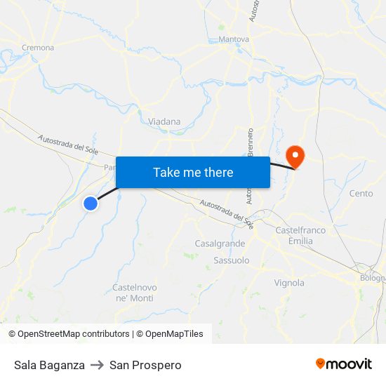 Sala Baganza to San Prospero map