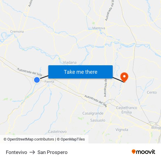 Fontevivo to San Prospero map