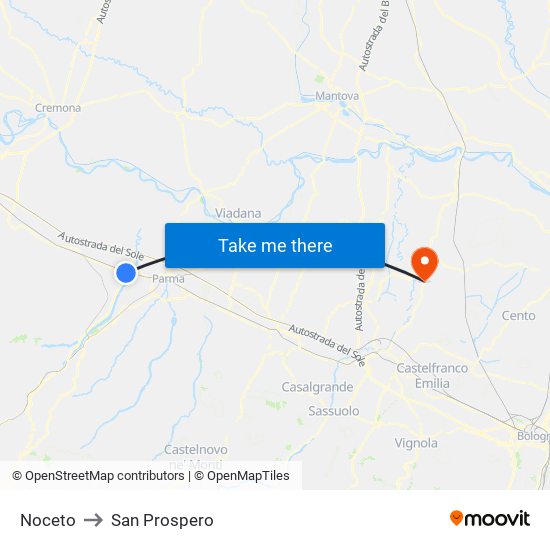Noceto to San Prospero map