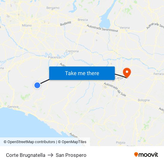 Corte Brugnatella to San Prospero map