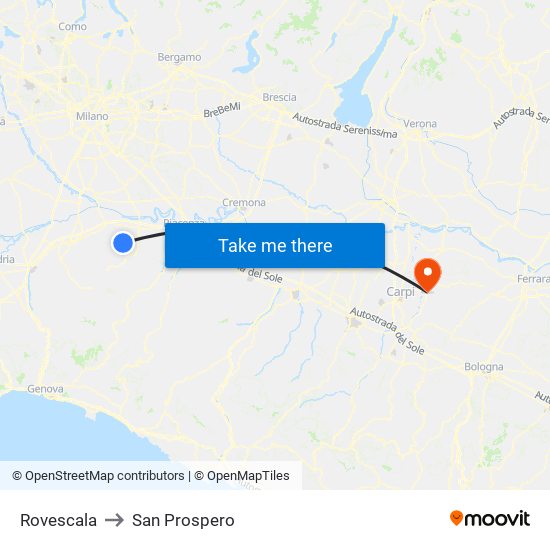Rovescala to San Prospero map
