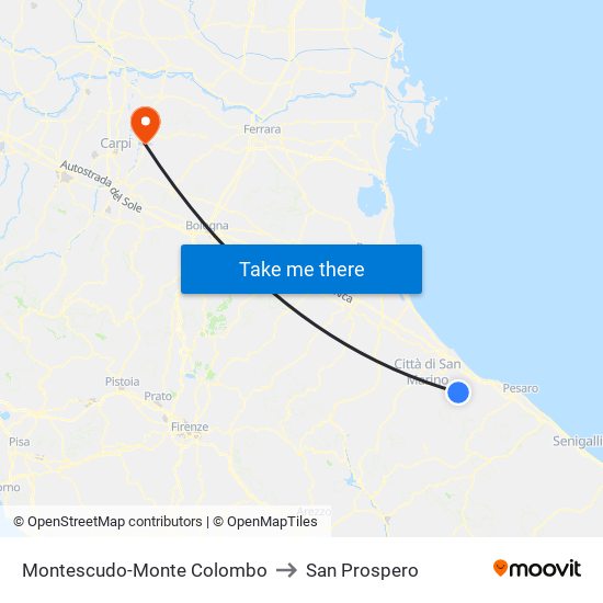 Montescudo-Monte Colombo to San Prospero map