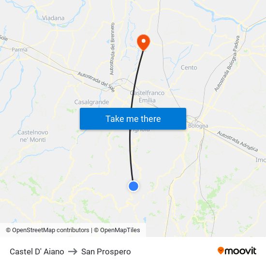 Castel D' Aiano to San Prospero map