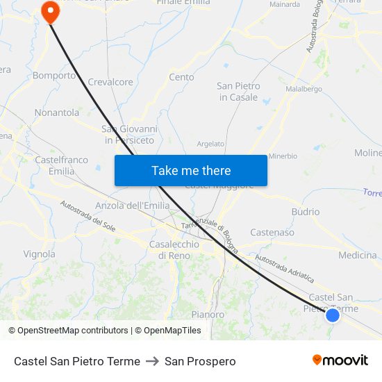 Castel San Pietro Terme to San Prospero map