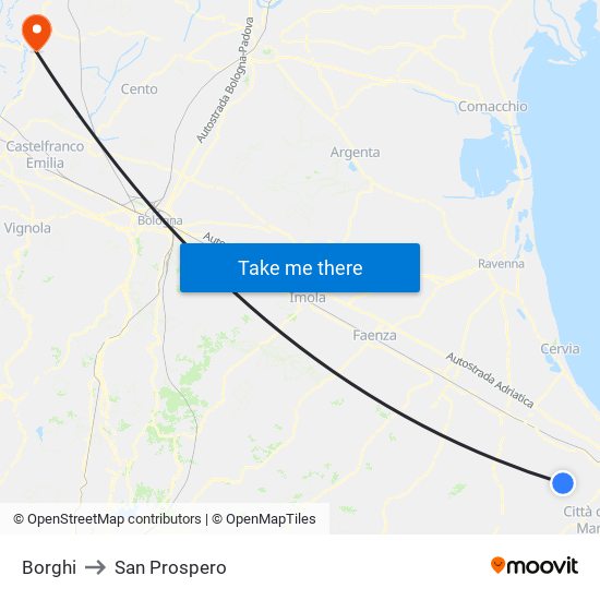 Borghi to San Prospero map