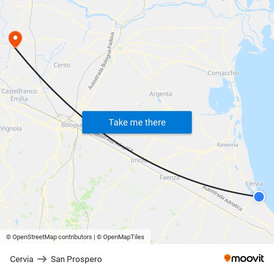 Cervia to San Prospero map