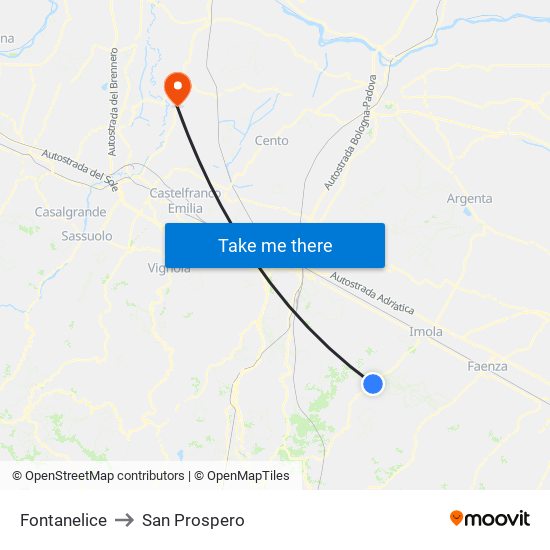 Fontanelice to San Prospero map