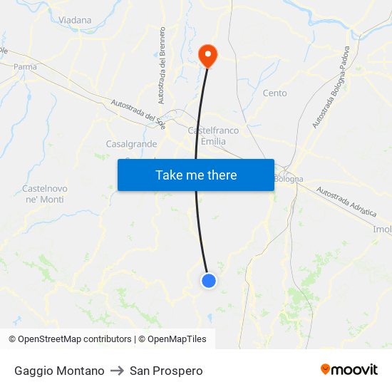 Gaggio Montano to San Prospero map