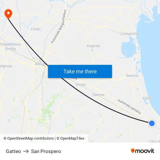 Gatteo to San Prospero map
