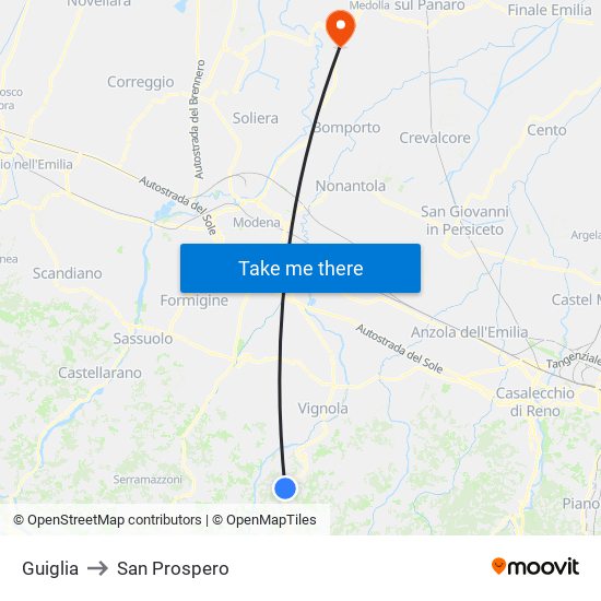 Guiglia to San Prospero map