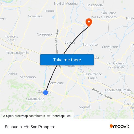 Sassuolo to San Prospero map