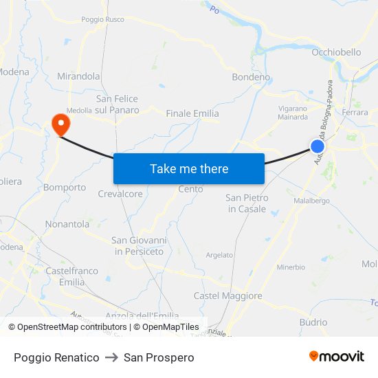 Poggio Renatico to San Prospero map