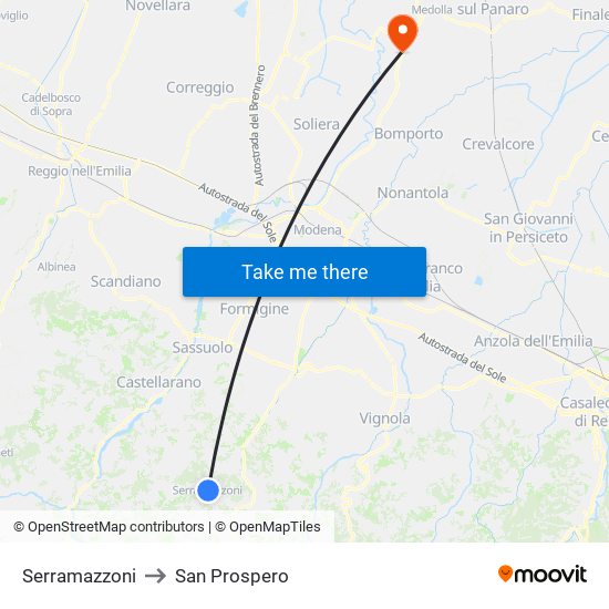 Serramazzoni to San Prospero map
