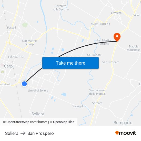 Soliera to San Prospero map