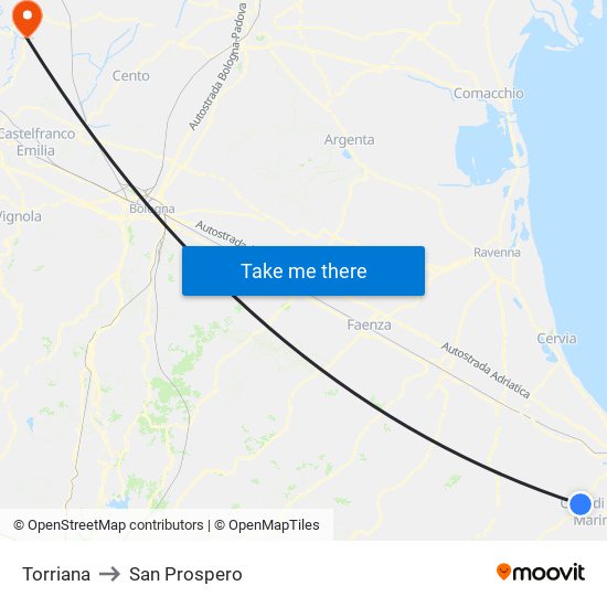 Torriana to San Prospero map