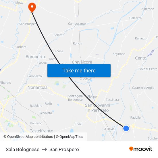 Sala Bolognese to San Prospero map