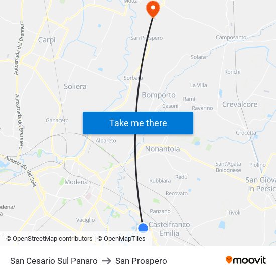 San Cesario Sul Panaro to San Prospero map