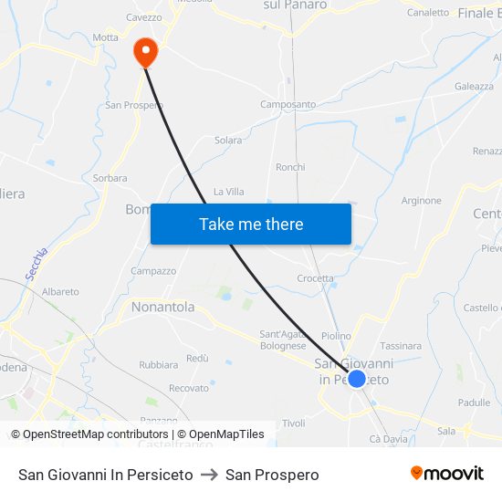 San Giovanni In Persiceto to San Prospero map