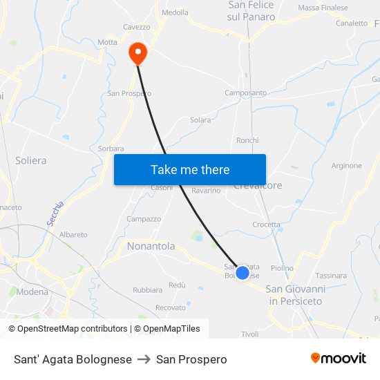 Sant' Agata Bolognese to San Prospero map