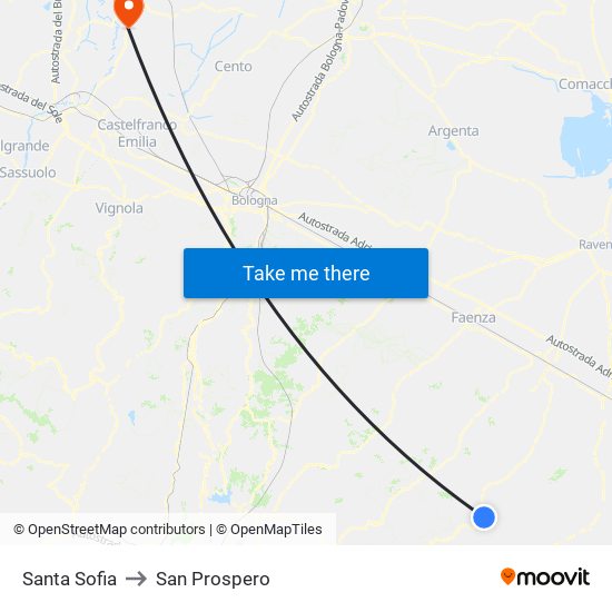 Santa Sofia to San Prospero map