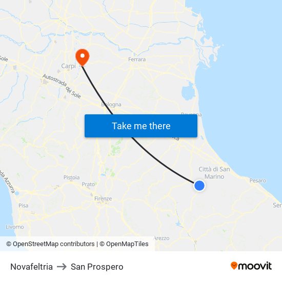 Novafeltria to San Prospero map
