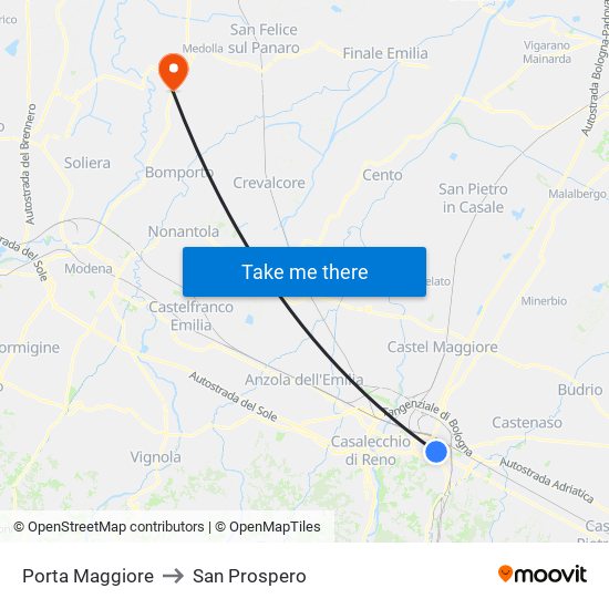 Porta Maggiore to San Prospero map